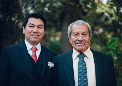 groom and father in garden